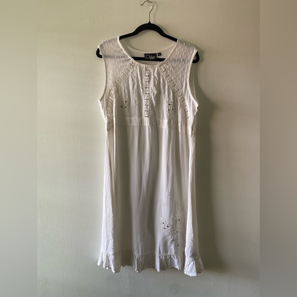 Vintage NWT Coline White Embroidered Crochet Midi Dress XL spring boho